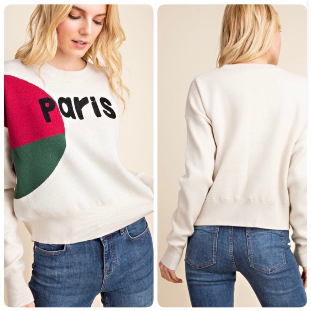 🌿 Boutique Gilli Paris Graphic Cream Crewneck Sweater Top